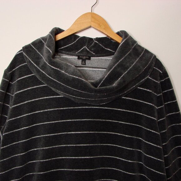 Talbots Gray Velvet Tunic Top Luxe Cowl Neck Silver Metallic Stripe Plus Size 2X - Picture 2 of 12